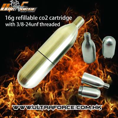 16g co2 refillable cartridge with 3/8-24UNF threaded for beer/tire inflator rechargeable 16g threaded co2 cartridge